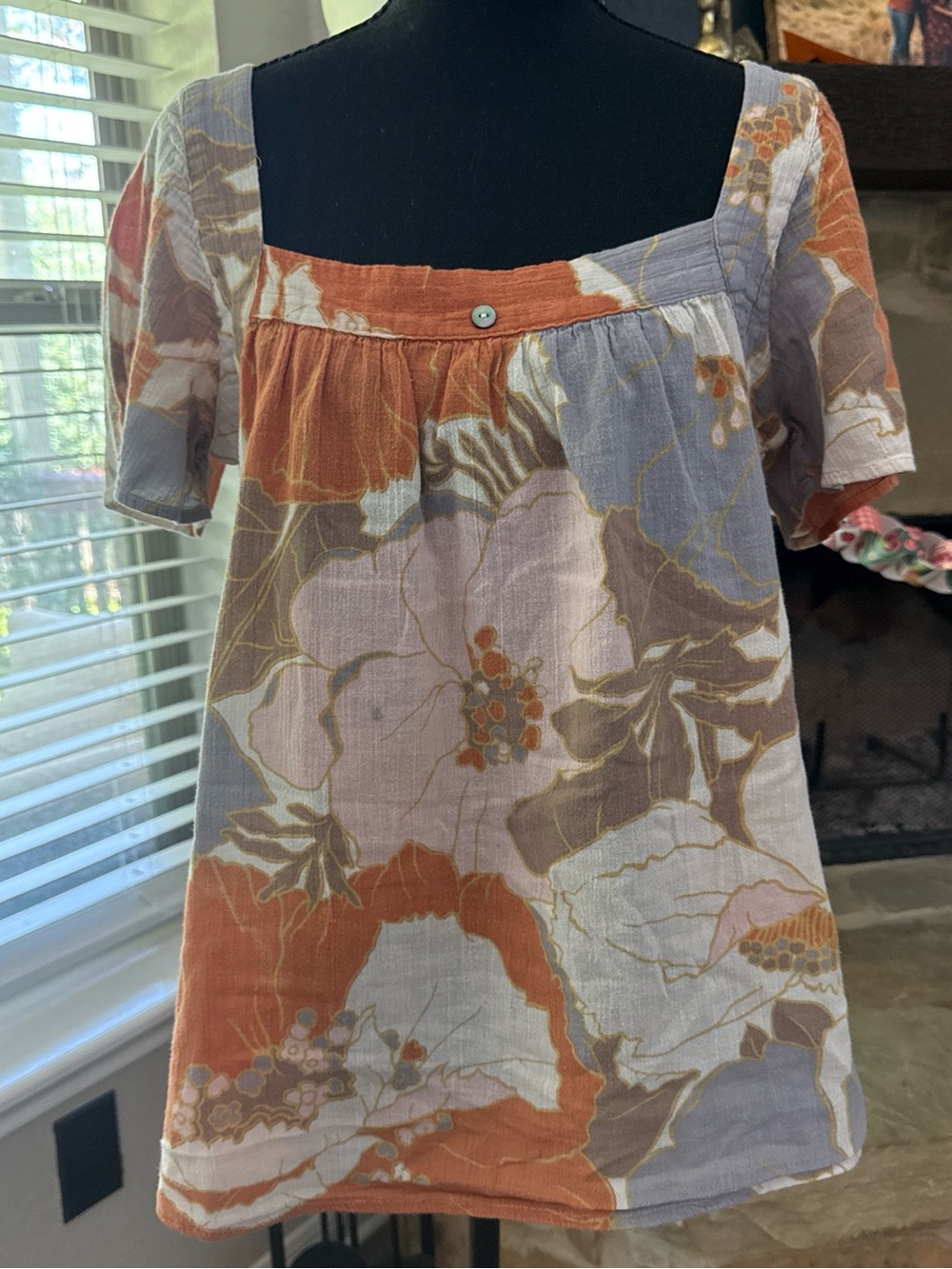 Joie Floral Square-Neck Blouse in Rust, Lavender, Cream